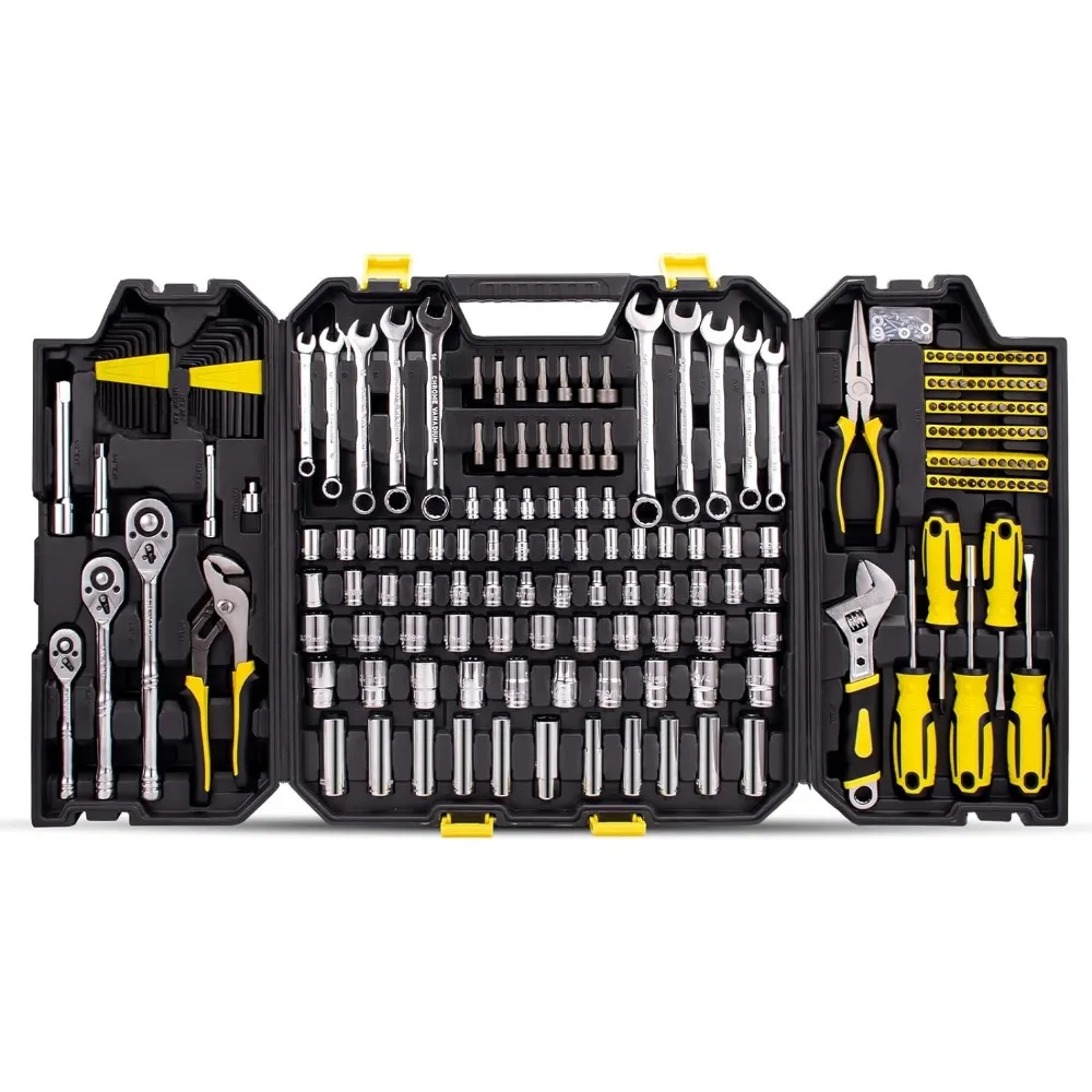 

303PCS Mechanic Tool Set, DIY Hand Tool Kit Set, Auto Repair Tool Box, Multi-Function Organizer with Black Storage Case