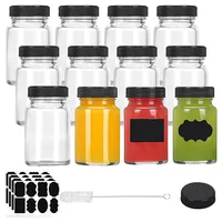 2oz Small Clear Glass Bottles with Lids for Liquids, Wide Mouth Short Jars Mini Glass Juice Bottles for Potion, Ginger Shots Oil 1