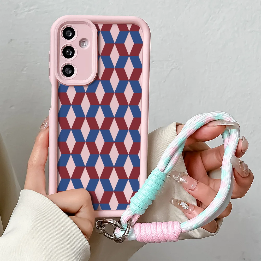 Lanyard Phone Case with Woven Pattern and Wrist Chain Cover