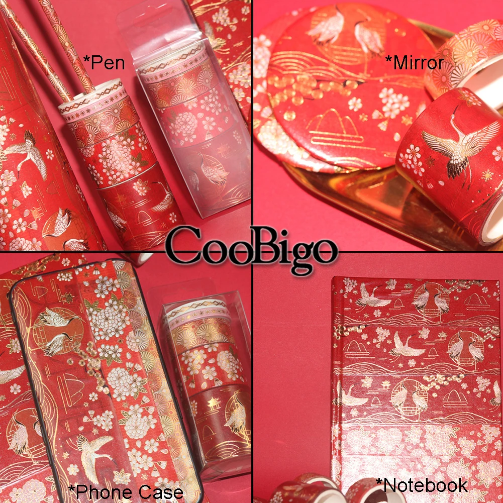 Washi Tape Set Decorative Adhesive Masking Tapes Scrapbooking Sticker Stationery Journal Diary Chinese Red Style 5rolls/lot adhesive tape washi tape adhesive tapes decorative tape decoration tape collage tape