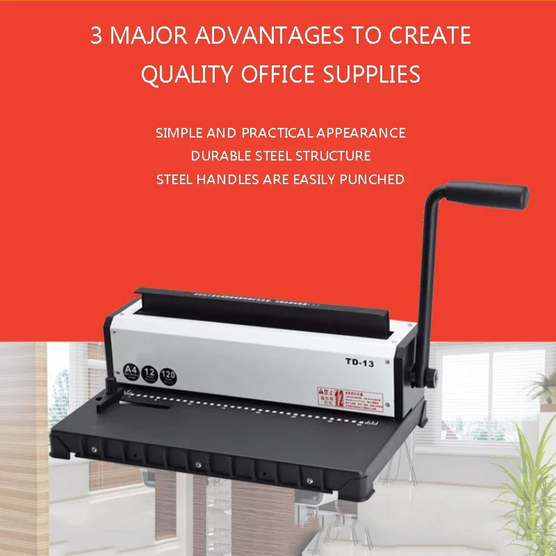 TD-13 수동 스파이럴 제본기 금속 종이 책 파일 펀칭 및 제본용 원형 철제 링 책 제본 사무용품 업그레이드