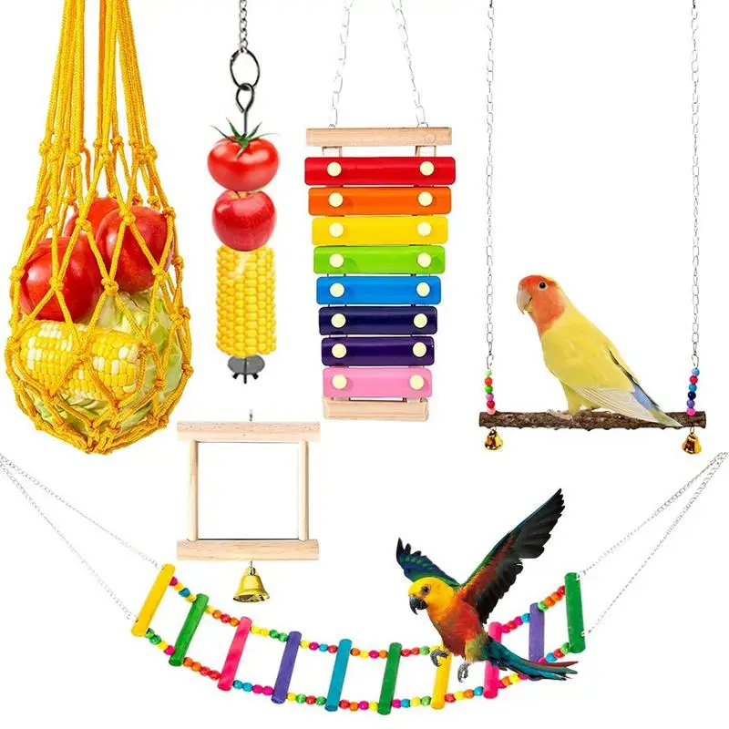 

Жевательные игрушки для попугая лестницы для скалолазания для птиц 6 шт. прочные устойчивые к разрыву безопасные красочные прочные качели для птиц