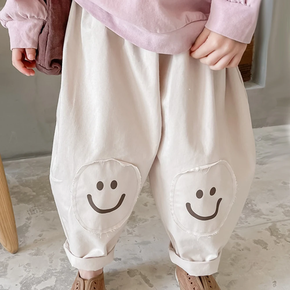 

Baby Girls Pants Kids Korean Style Cotton Clothes 2023 Summer Smile Pinted Trousers 1 To 6Yrs Children's High Waist Harem Pant