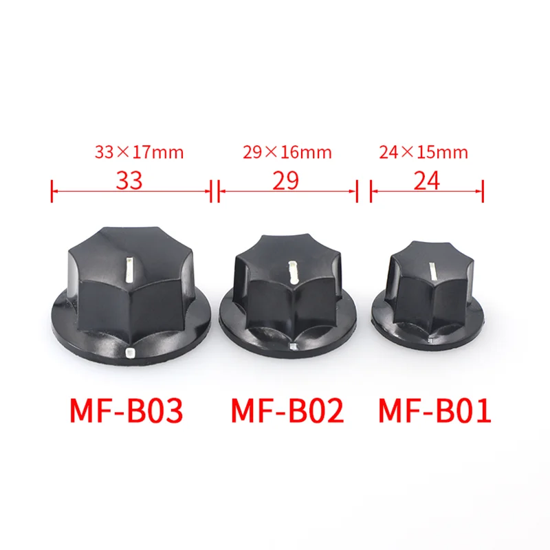 10pc 육각형 베이클라이트 손잡이 MF-B01 B02 B03 전위차계 조정 손잡이 캡 원형 구멍 6mm 스위치 손잡이, HAM 라디오/오디오용
