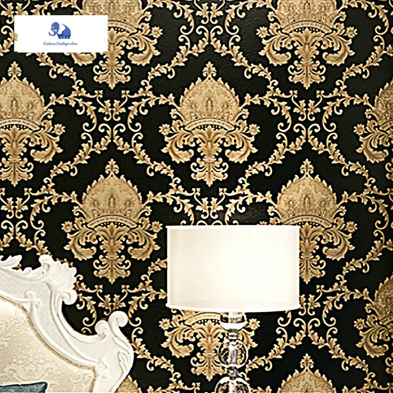 Modern Wallpaper Home Decor Bedroom High Grade Black Gold Luxury Embossed Texture Metallic 3D Damask Wallpaper Decor Wallpapers