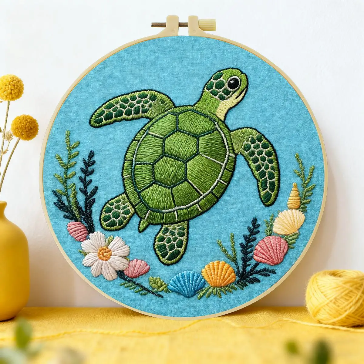 1 Stück 20X20CM/15X15CM 7,87/6,3 Zoll Meeresschildkröten-Stickerei-Starter-Kit DIY-Kit DIY-Stickerei-Set Handarbeiten Heimdekoration