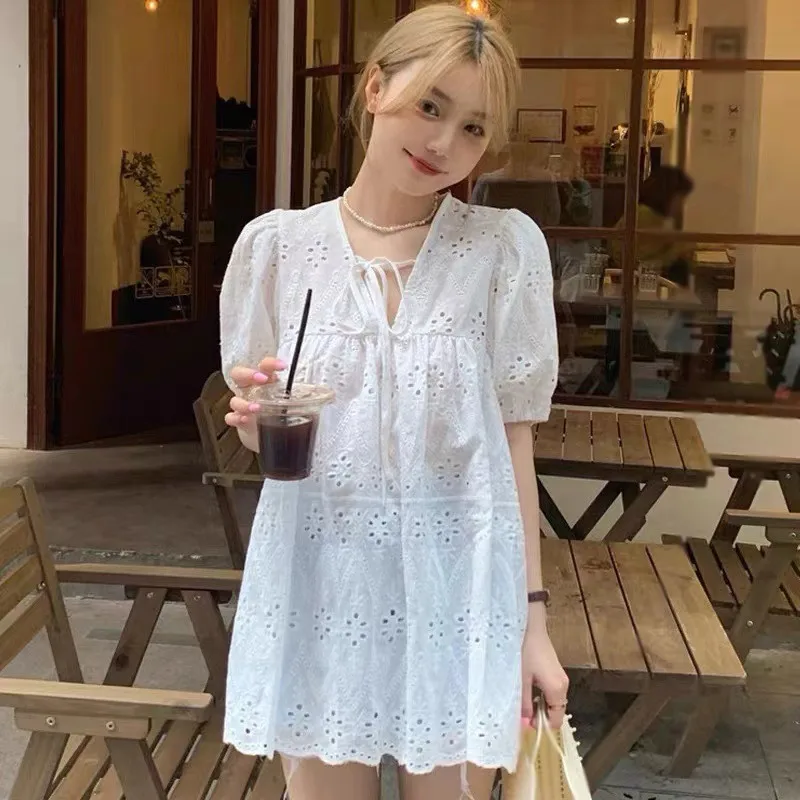 Crazy Girl Black & White Double Cross Hollow Lace Shirt