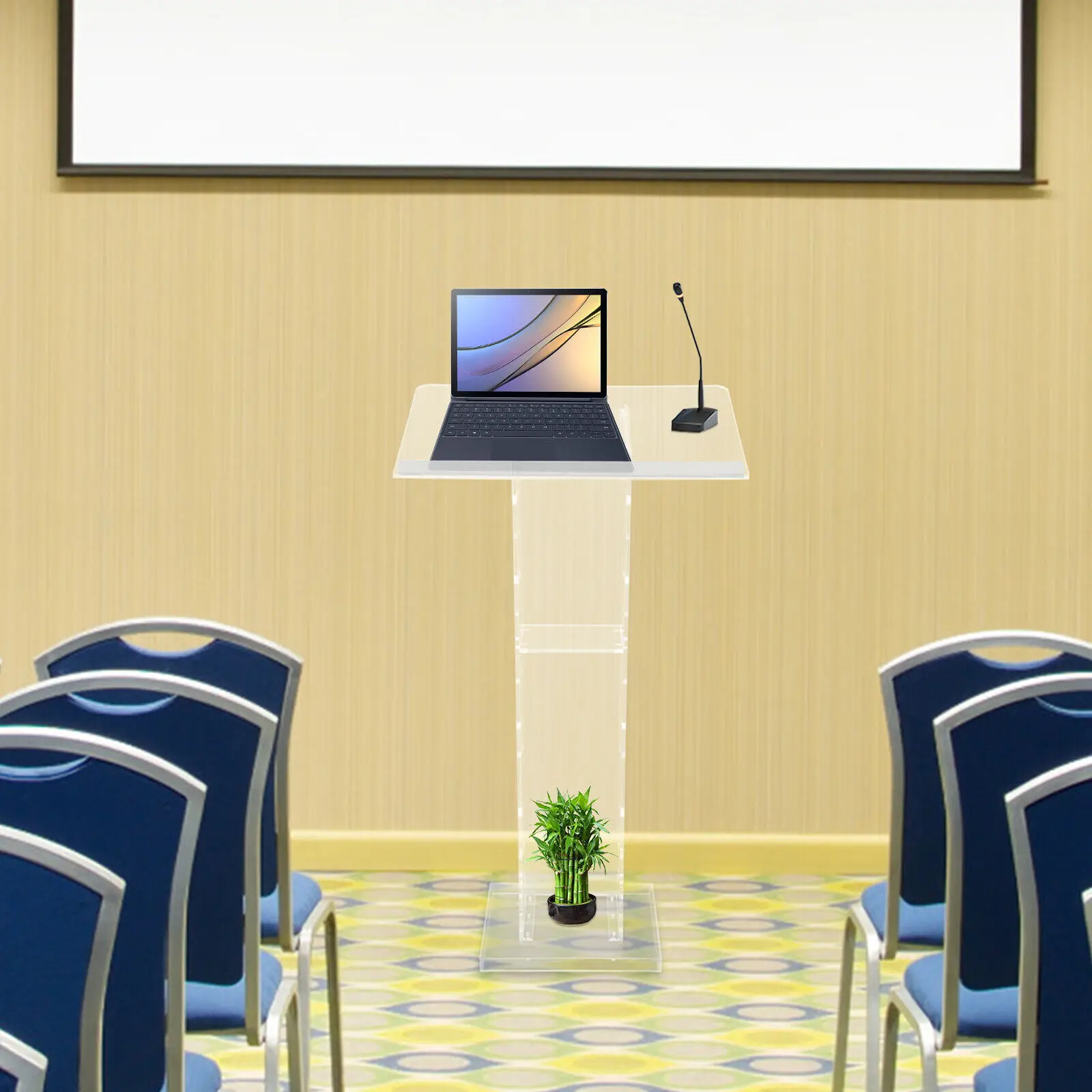 Acrylic Podium Stand Floor-Standing Clear Pulpits Acrylic Desktop Lecterns W/ Storage Shelf for Church Office School 3