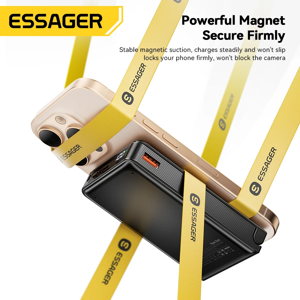 Essager 10000mAh Magnetic Power Bank 5 in 1 Wireless Fast Charger Stand With USB C Cable For Magsafe iPhone Watch Earbuds Xiaomi 4