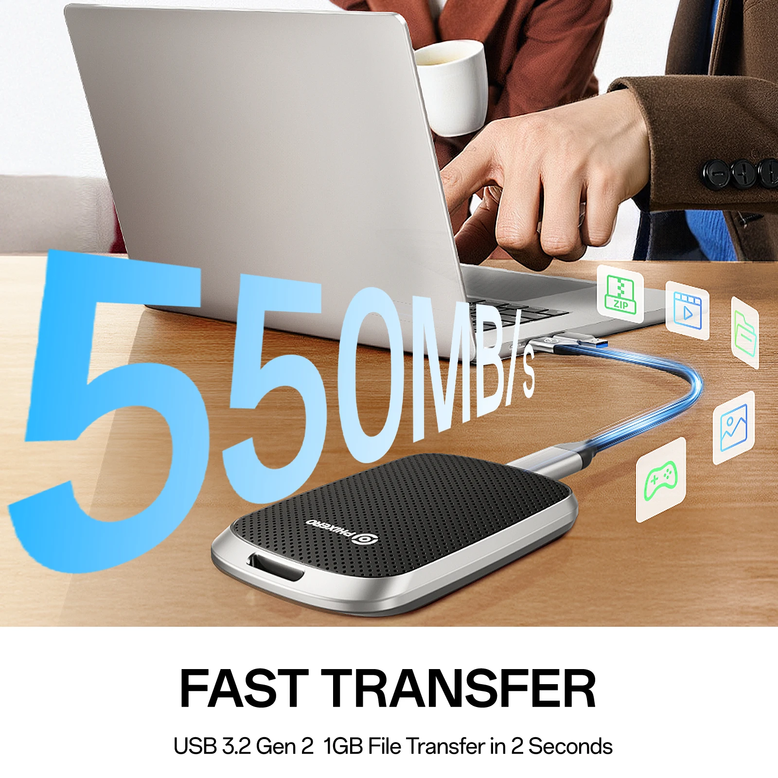 픽세로 1TB 외장 SSD 128GB 256GB 512GB 1TB 최대 550MB/s 휴대용 솔리드 스테이트 드라이브 스토리지 PSSD 5Gbps 태블릿 노트북용