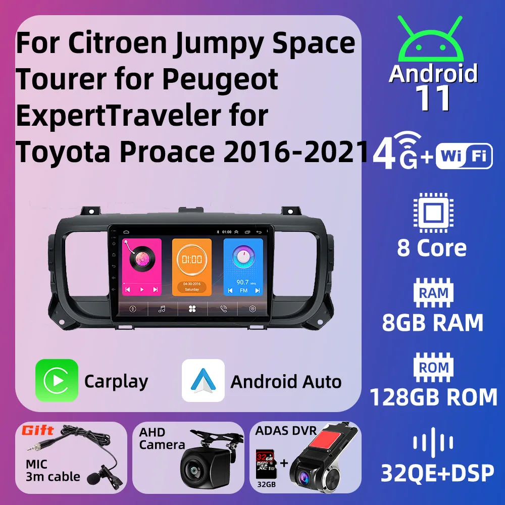 

Car Multimedia Player for Citroen Jumpy SpaceTourer for Peugeot Expert Traveler for Toyota Proace 2016-2021 Radio 2 Din Android