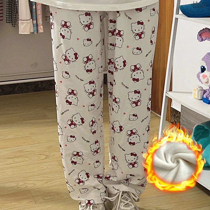 

Kawaii Sanrio Anime Hello Kitty Pochacco Kuromi Cute Cartoon Pajama Pants Loose Keep Warm Casual Pants Girly Heart