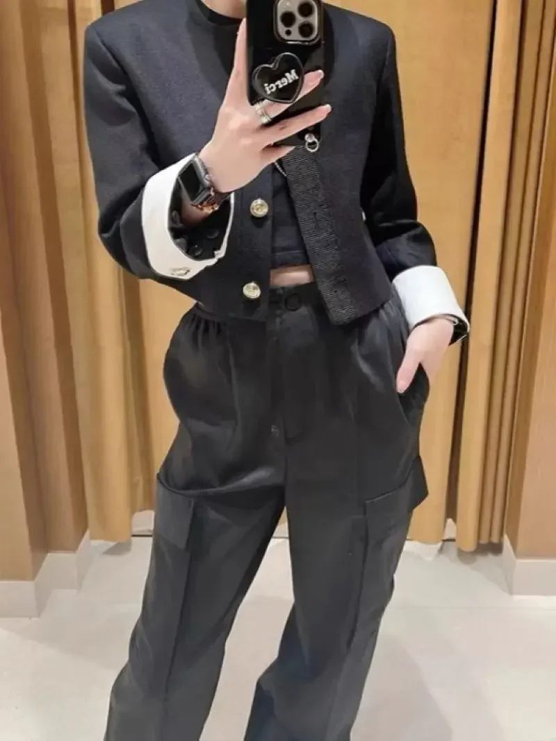

Women's jacket single-breasted round neck fashion commuter 2023 fall and winter new