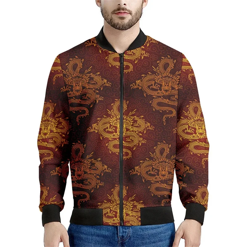 thumbnail image 1 of Chaqueta con estampado de dragón chino para hombre, abrigo con estampado 3D de animales, moda informal, chaquetas de gran tamaño con cremallera, tops de manga larga, 1 of 5