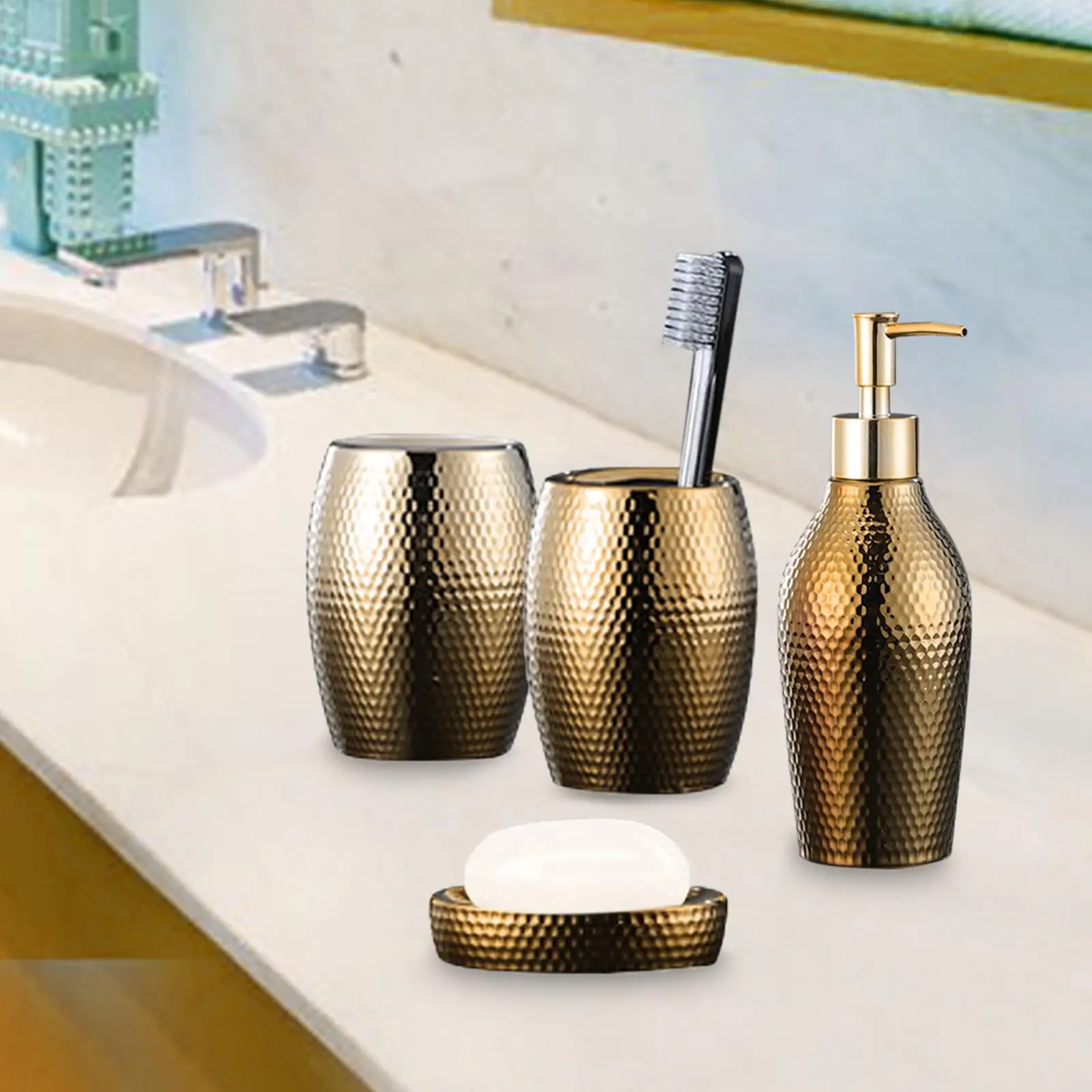 Bathroom Accessories Set Soap Dish Lotion Bottle Golden Decorative Home Neat Bathroom Accessories Set Soap Dish Lotion Bottle Golden Decorative Home Neat