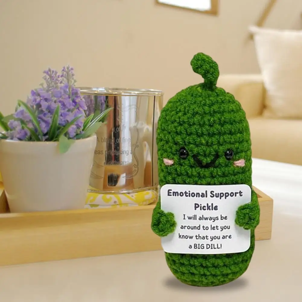 Handmade Emotional Support Pickled Cucumber Plush Toy Encouragement Card  Handmade Crochet Pickles Knitting Doll Ornament Gift - AliExpress