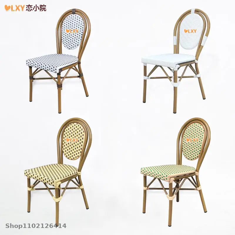 French dining chair rattan chair back stool balcony outdoor bamboo coffee shop leisure American country retro single