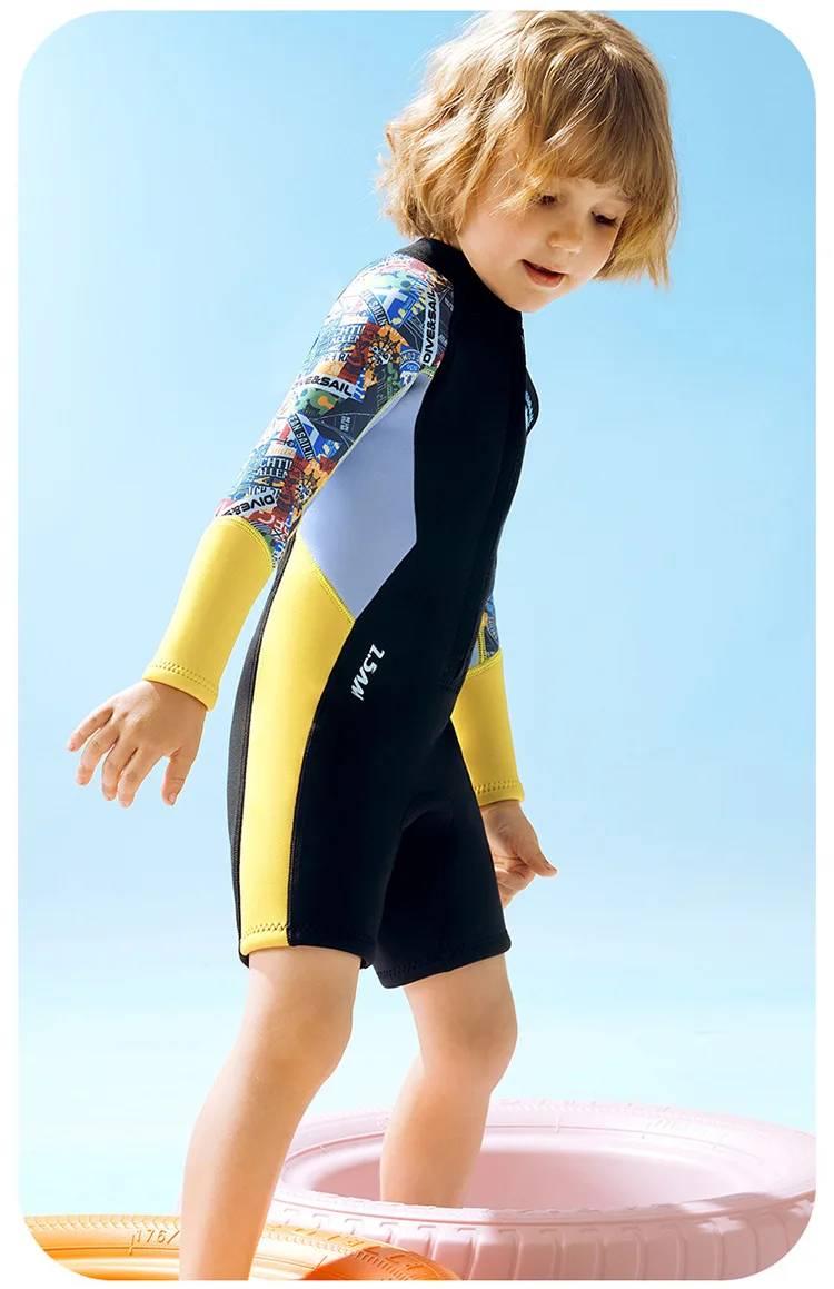Description Picture 4 of item2.5mm Neoprene Youth Kids Wetsuit Summer Surfing Suit Short Sleeve Diving Snorkeling Swimming One-piece Scuba Dive Swimwear Girl