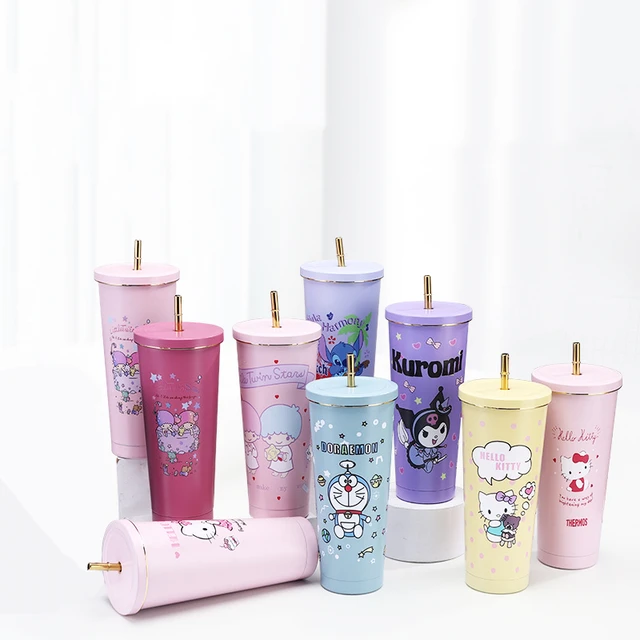 Kawaii Hello Kitty Reusable Coffee Cups with Lids Straw Portable Vacuum  Cold Hot Cup for Water Juice Milk Camping Water Bottle - AliExpress