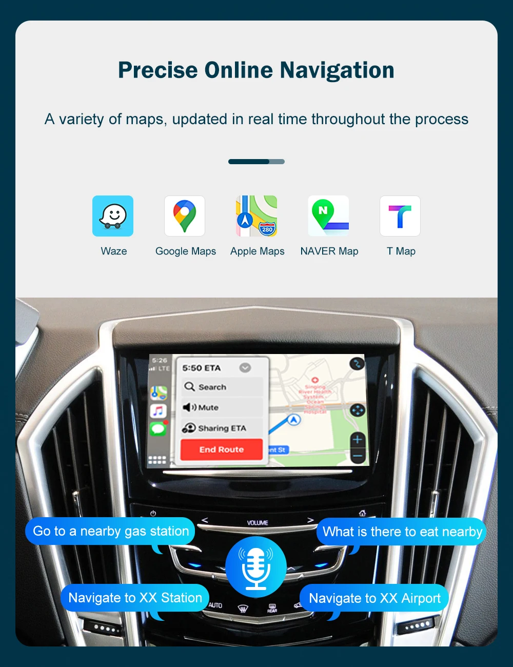 Waze Google Maps navigatie op originele Cadillac scherm