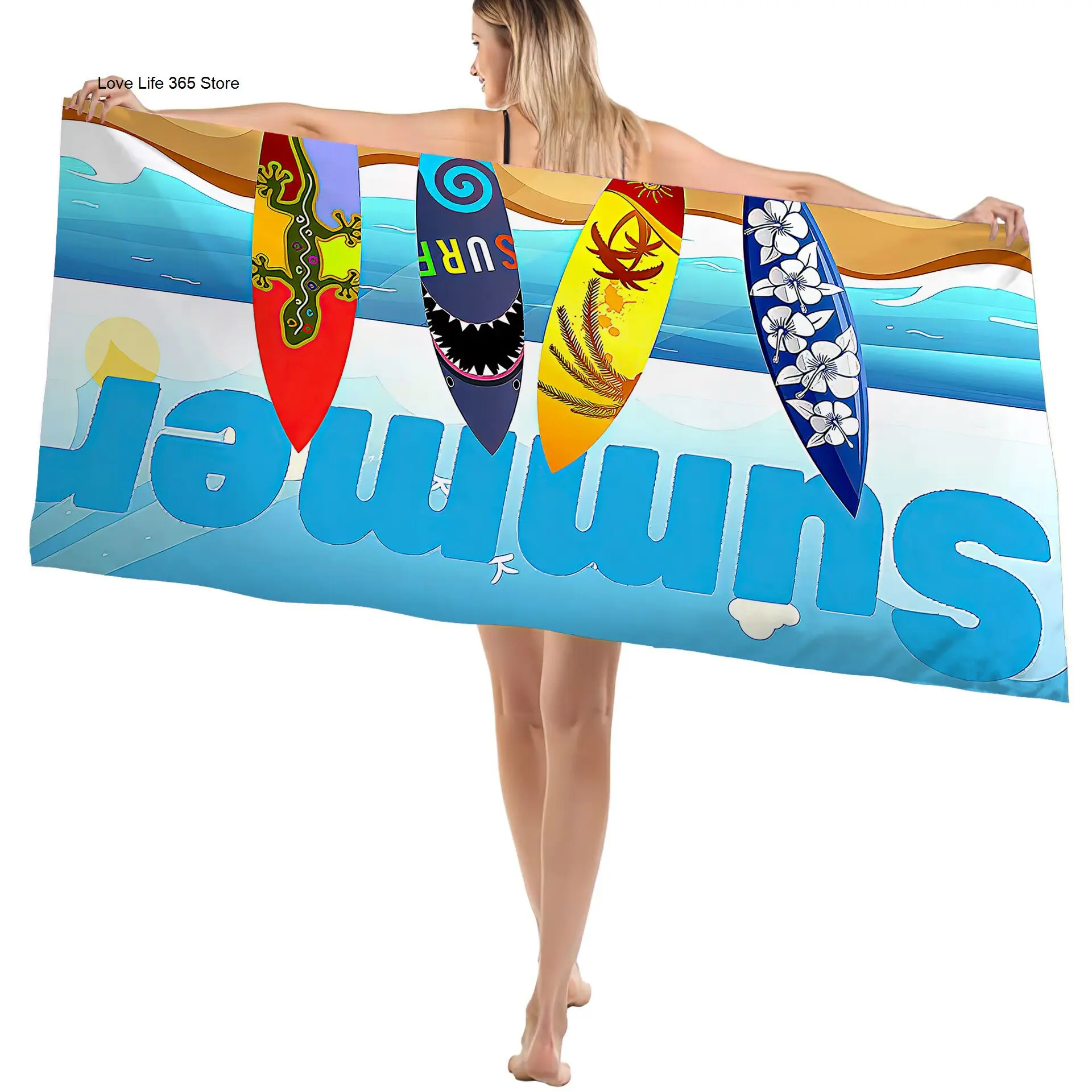 Colorful Abstract Printed Beach Towel Soft Rectangular Turtle Mermaid Bath Towel Picnic Camping Absorbent Quick Drying Towels 5