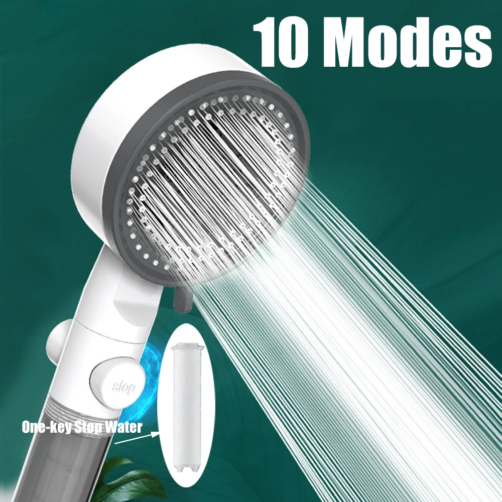 

One Key Stop Shower Head 10 Modes Water Bathroom Handheld Showerhead Portable High-Pressure Filtered Shower Nozzle