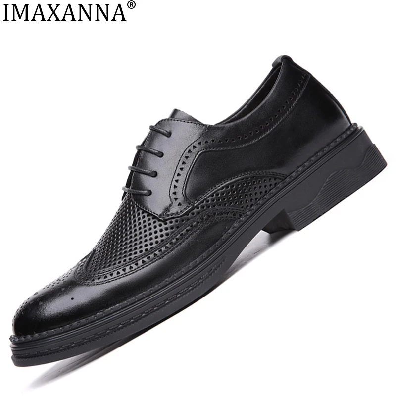

IMAXANNA Men's Formal Leather Shoes High Luxury Genuine Leather Casual Shoes Low Cut Hollow Business Shoes Breathable