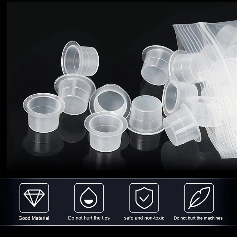 JC 100pcs Disposable Tattoo Ink Cups Plastic Pigment Clear Holder Container Caps Tattoo Permanent Makeup Microblading Supply 3