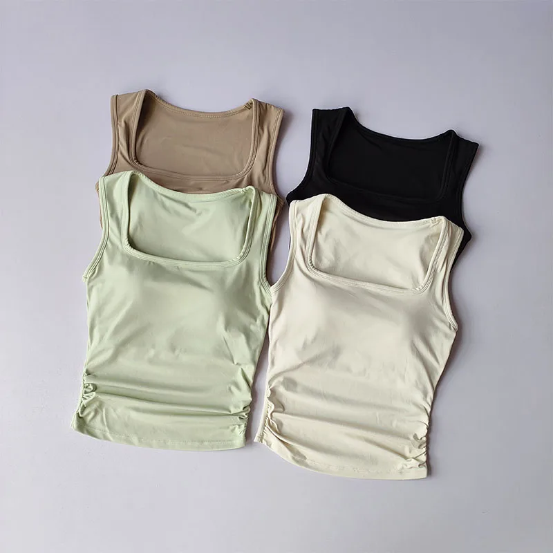 Square Collar Fixed One-piece Sports Vest for Women Running Breast Collection Cross Shaped Sports Bra Pilates Yoga Suit Summer