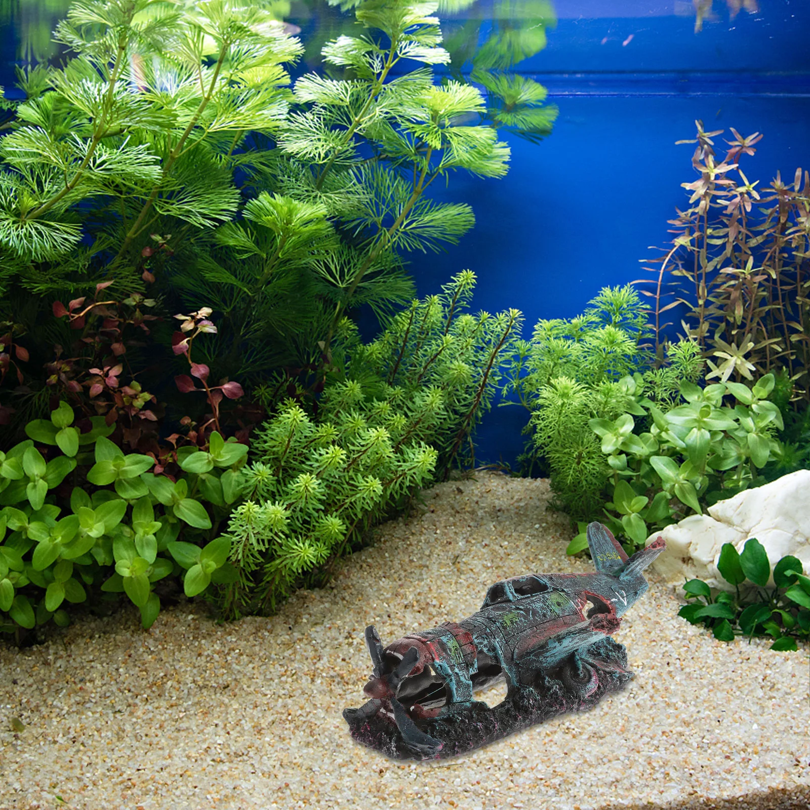 Resin Craft Fish Tank Plane Artificial Plane Wreckage Decor Aquarium Landscape Ornament (Size S)