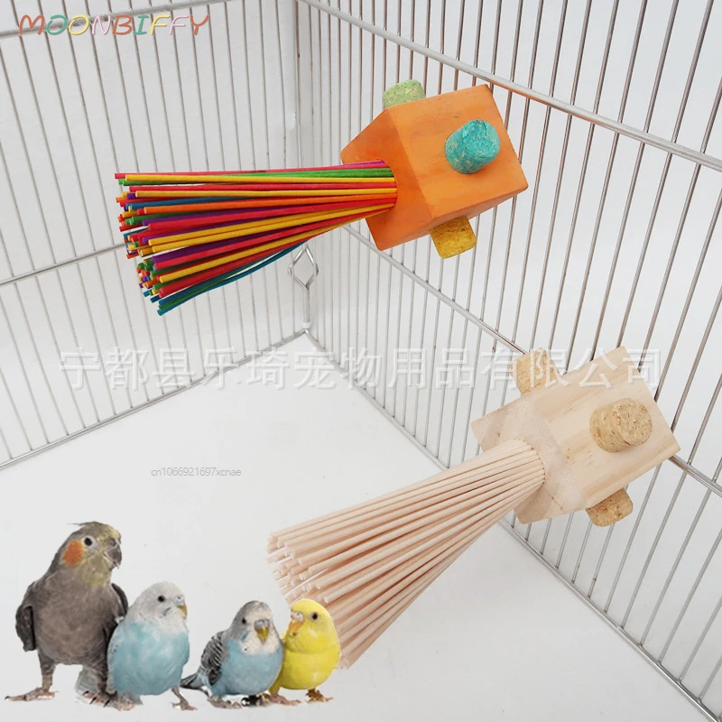 Bird Cage Perches Parrot Stand Solid Wood Standing Stick Pole Biting Molar Claw Grinding Toy Parakeet Hamster Branch Perches Bird Cage Accessories