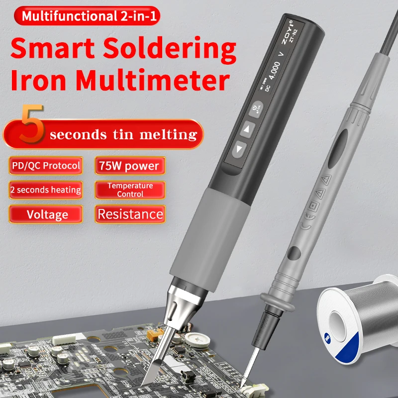 ZOYI Intelligent soldering iron + Multimeter portable high power USB professional soldering iron internal heat home maintenance 2