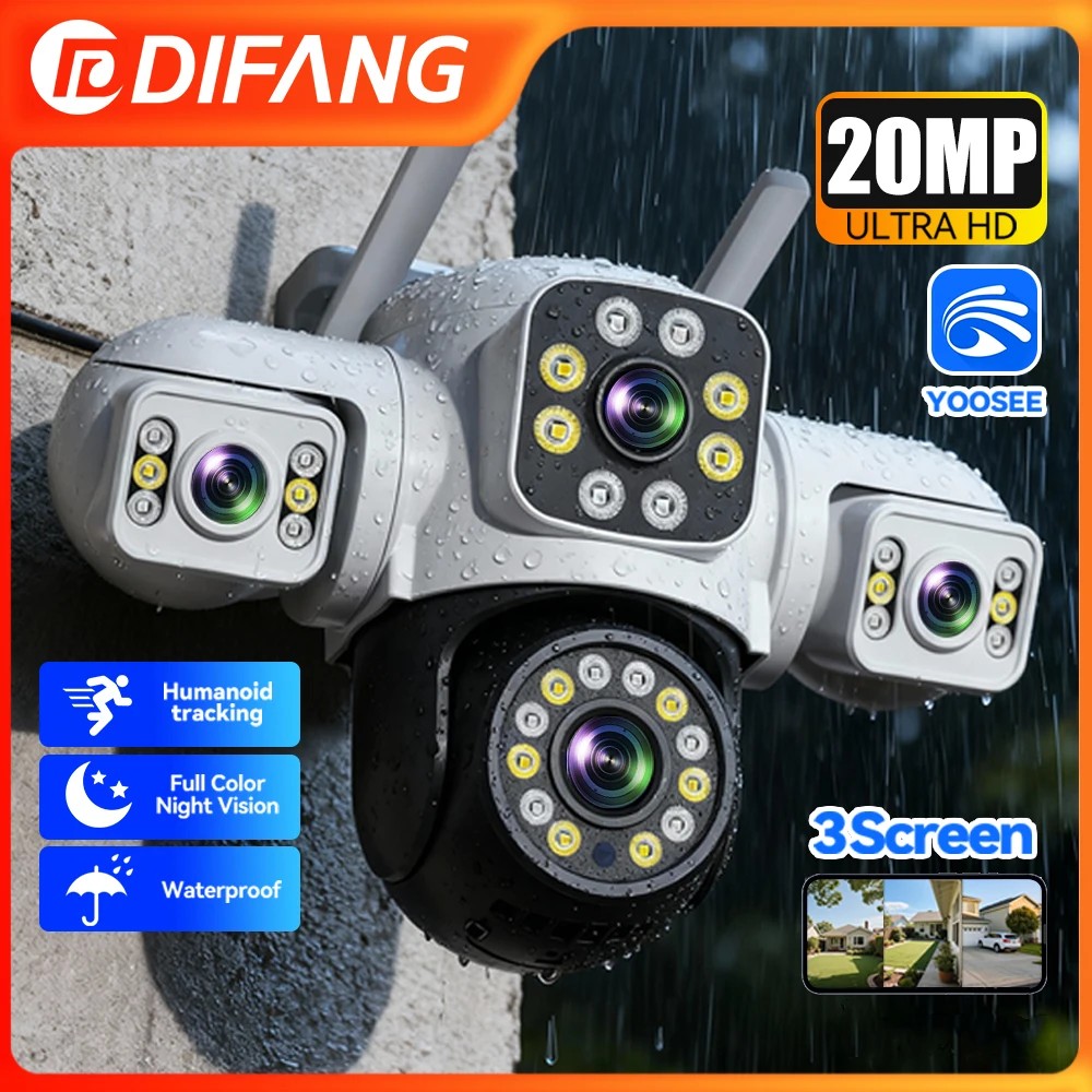 유시 20MP WIFI 보안 카메라 실외 AI 인체 추적 3렌즈 3화면 360도 °   PTZ 감시용 풀컬러 야간 투시 CCTV