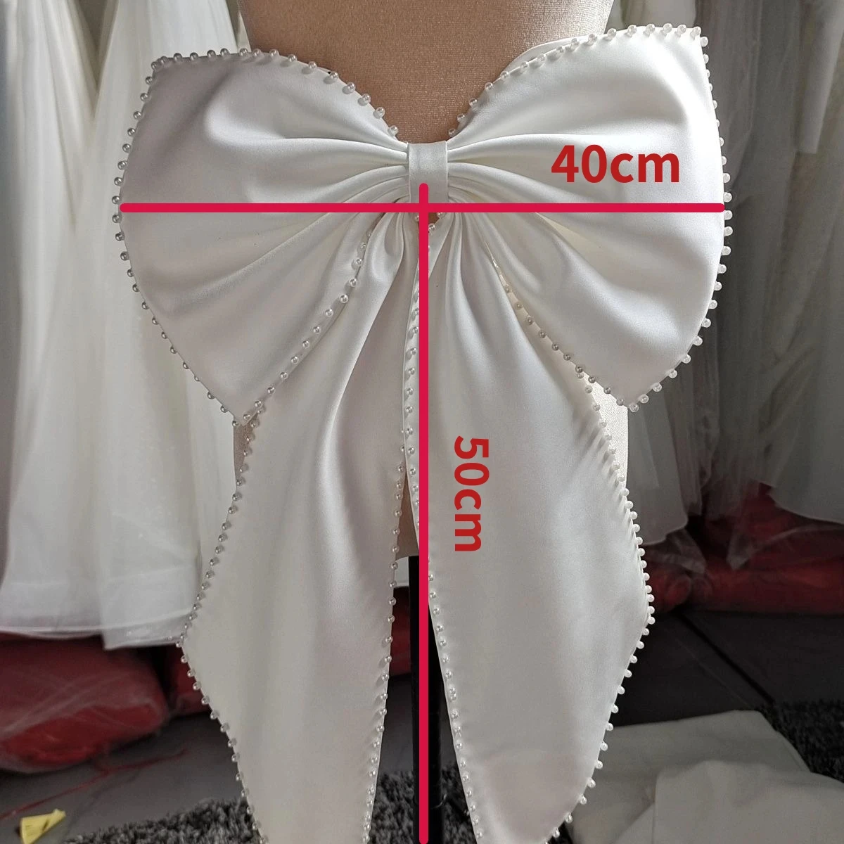 Seperate Pearls Satin Bow For Wedding Dress Knots Removeable Prom Dresses Satin Knots With Ribbon Big Bow