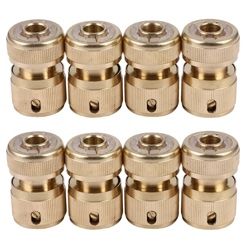 

8 Pc Brass Hose Connector Hose End Quick Connect Fitting 1/2 Inch Hose Pipe Quick Connector For Gardening Home