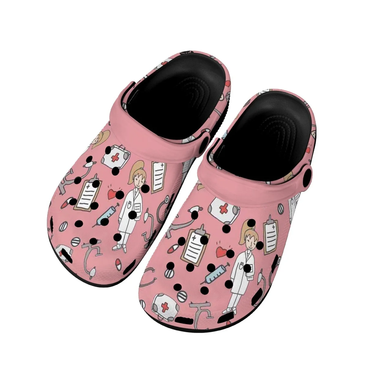 Classic Nursing Shoes Pink Cartoon Nurse Printing Sandals Women's Medical Hospital Fashion Sandals Lightweight Zapatos Mujer