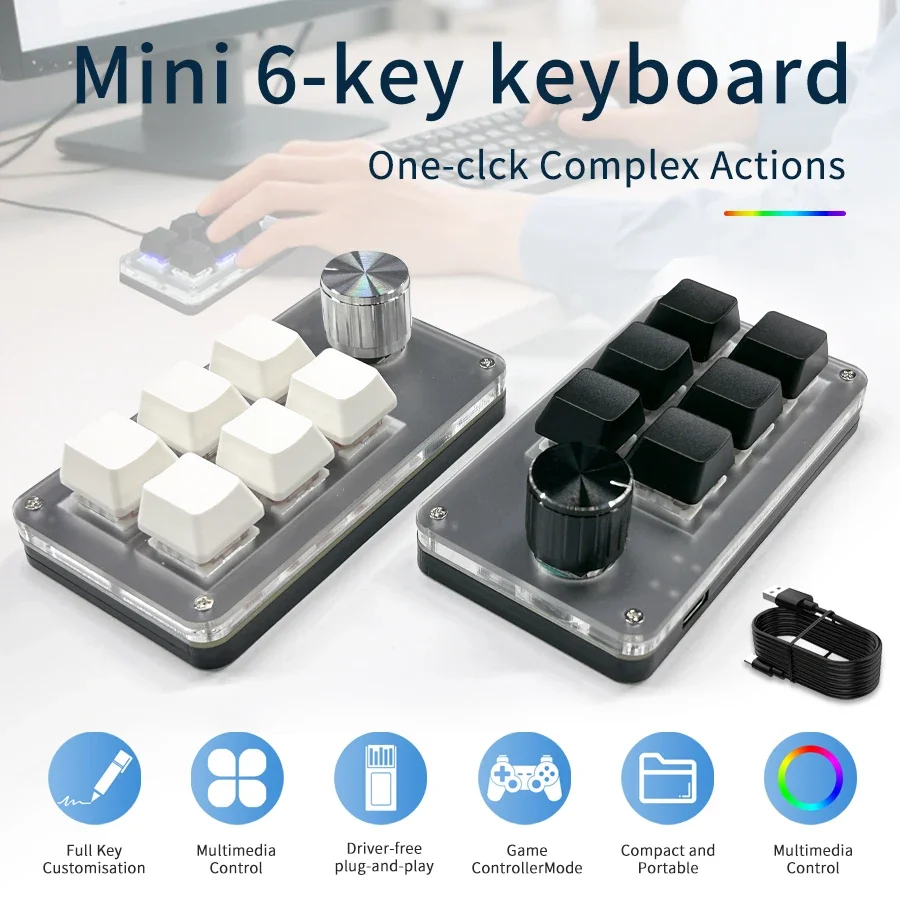 6 Key 1 Knob Keyboard Wired Custom RGB Programming Macro Gaming Keypad Copy Paste PS Mechanical Keyboard Hot Swap Macro Keyboard - 2