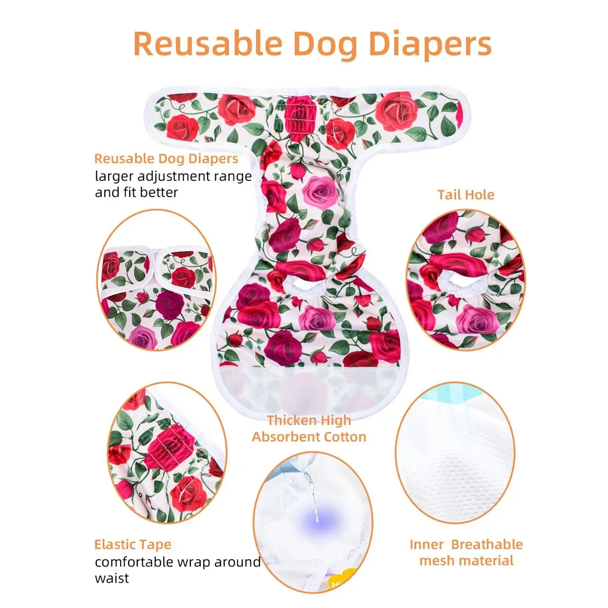 Reusable Washable Dog Diapers Female Highly Absorbent Size Adjustable Puppy for Dog Period Pant 1PC pet diapers dog diapers dog nappies