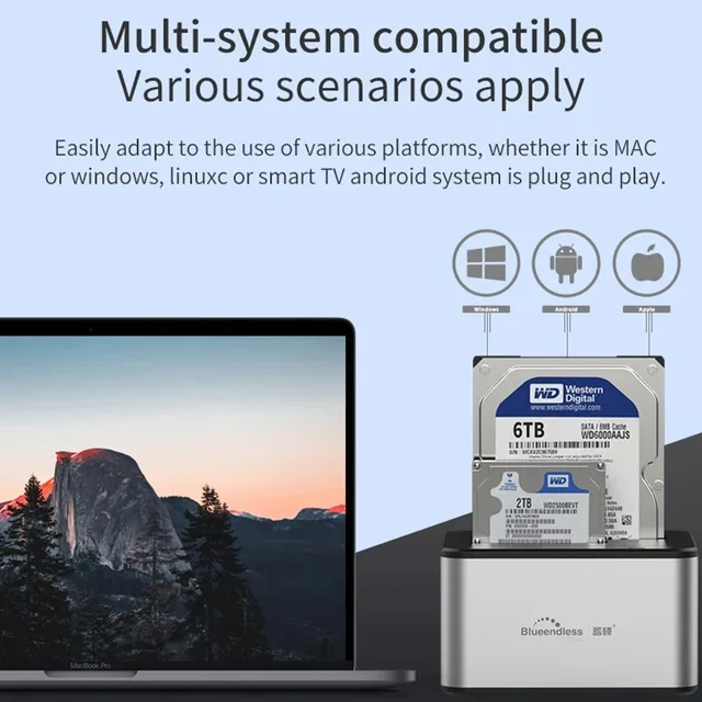 Dual-bay Hard Drive Docking Station 2.5/3.5 Inch SSD External Hard Drive Enclosure SATA to USB 3.0 HDD Case 12V3A Power Adapter 3