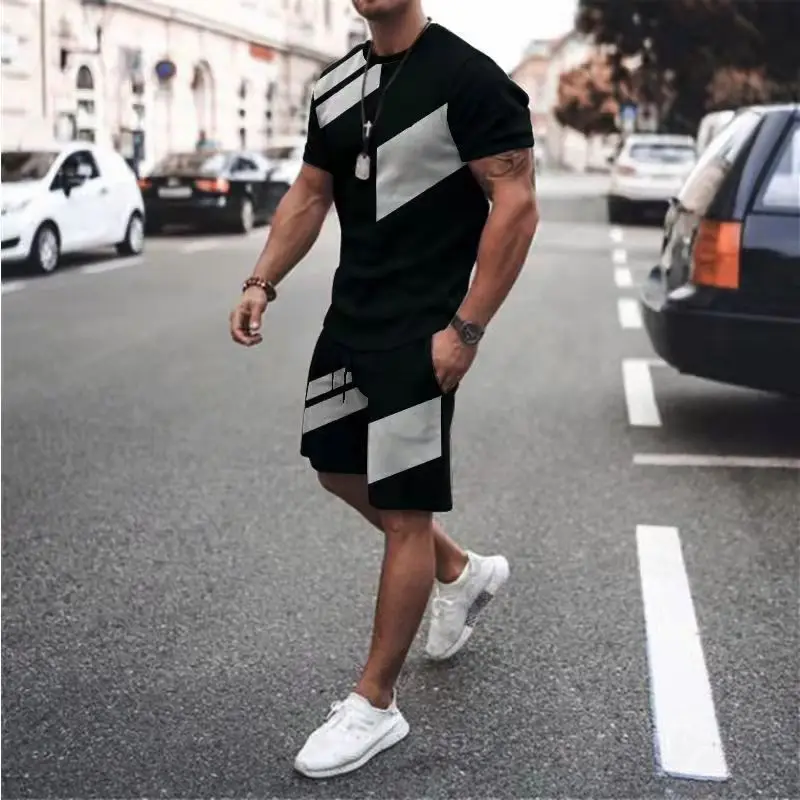 Summer Men Sets 3D Print Suit O-neck Men's Tracksuit Oversized Tshirt Shorts Jogger Outfit Causal Sportwear Two-piece Clothing