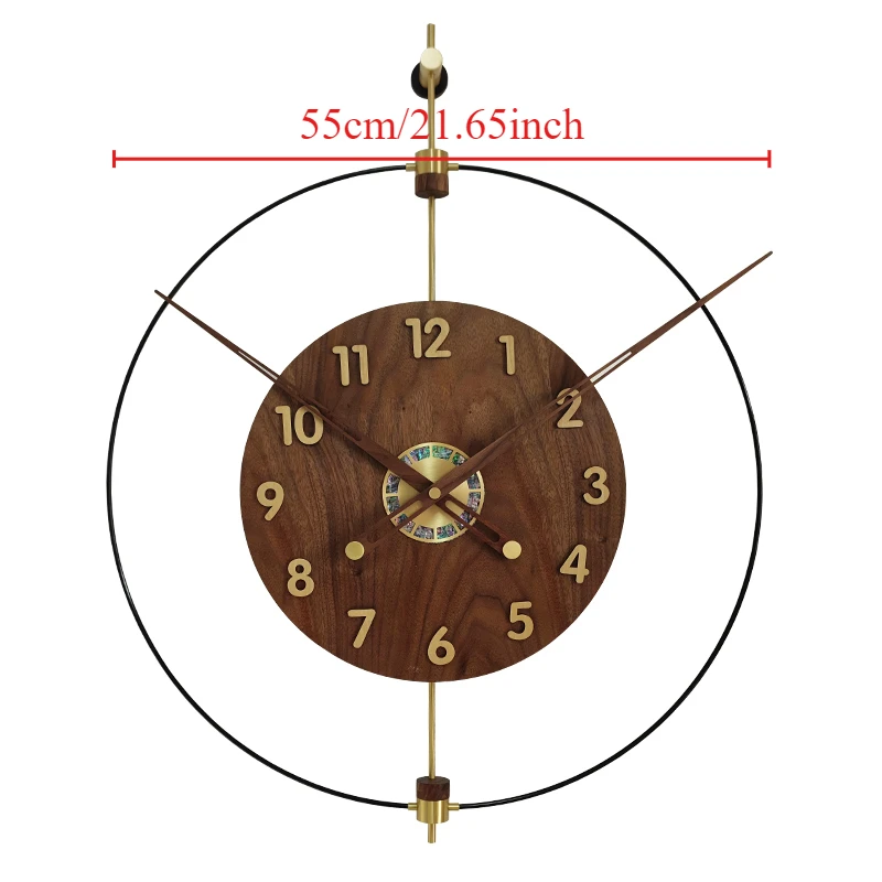 Round Solid Wood Clock Brass Shell Wall Clock 55cm  