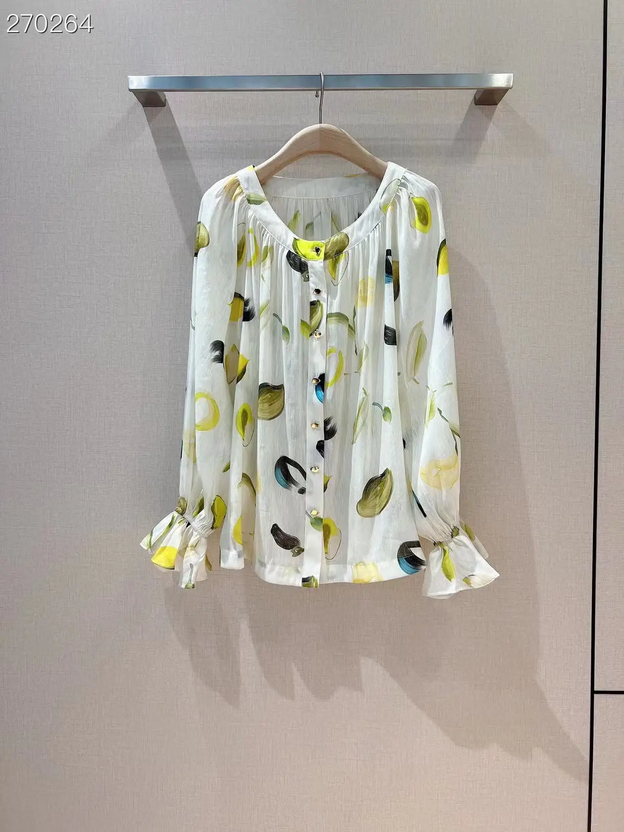 

Fyion High Quality Women's Top Fashion Runway Print Blouse Long Sleeves Vacation Summer 2022 New Single Breasted Blouse