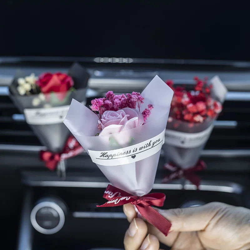 Mini Carnation Bouquet In Blue And Pink For Car Air Outlet