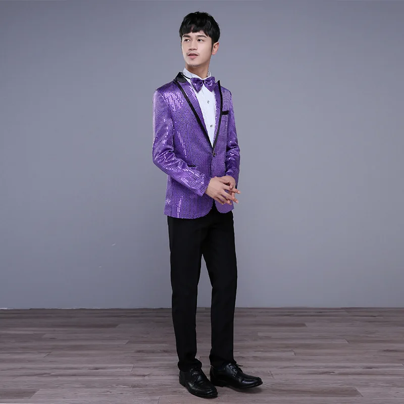 Classic Sequins Male Suit Jacket Blue Red Gold Yellow Stage Performance Host Men Coats Single Button Fashion Man Slim Fit Blazer