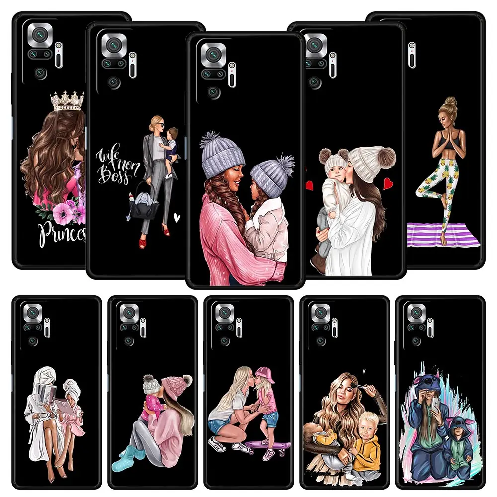 Stylish Black Brown Hair Mom and Baby Girl Phone Case Cover