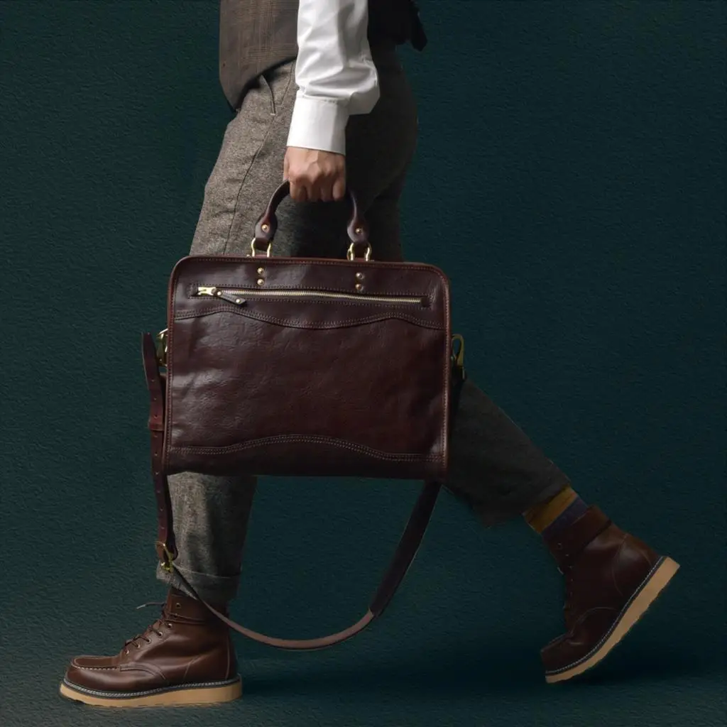 Men\'s Bag Genuine Leather Men Briefcase for Laptop 14 Messenger Male Cognac Leather Bag Business Portfolio for Document A4 Bags