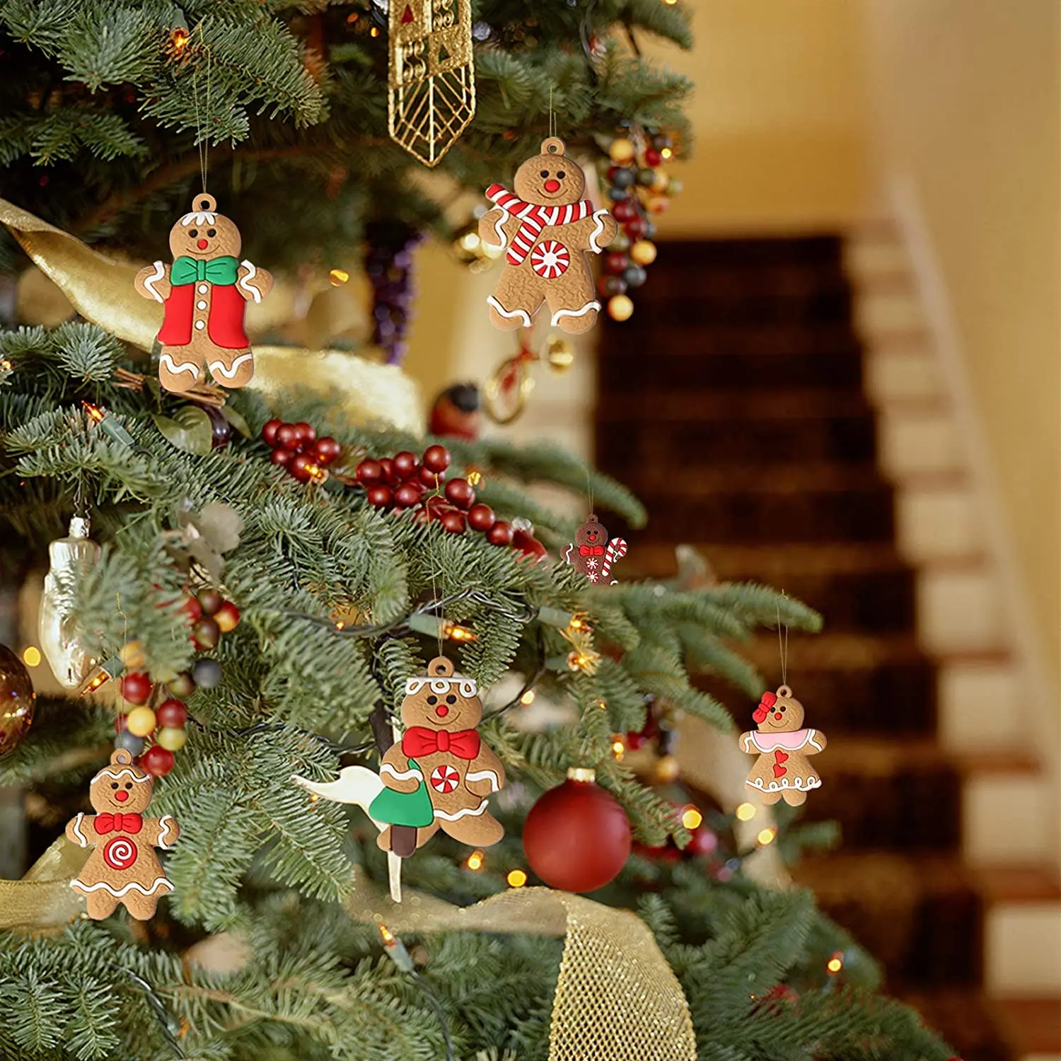 Ornements de bonhomme en pain d'épice pour sapin de Noël, plastique assressenti, décorations de confrontation, 12 pièces