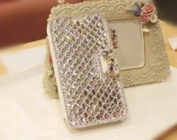 Luxury Bling Rhinestone Leather Flip Wallet Card Case with Diamond Accents - iPhone 15 Pro (White)