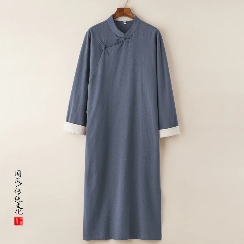 Cross Talk Hanfu Traditional Chinese Tang Suit Men Kung Fu Tai Chi Robe Costume Cheongsam Weddin Dress Men Linen Robe