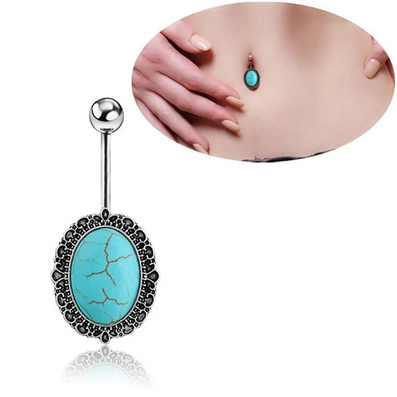 2016 New Hot 1pc Nature Stone Punk Belly Button Rings, Bar Navel